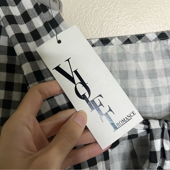 NWT Farmhouse Black White Gingham Mini Dress Puff Sleeves Tier 10 Violet Romance - Picture 8 of 9